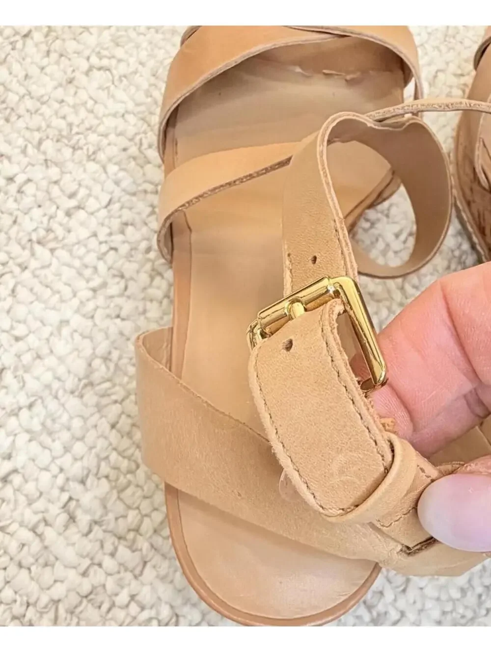 FRANCO SARTO Sophie Tan Leather Platform Wedge Sandals Ankle Strap 8.5‎